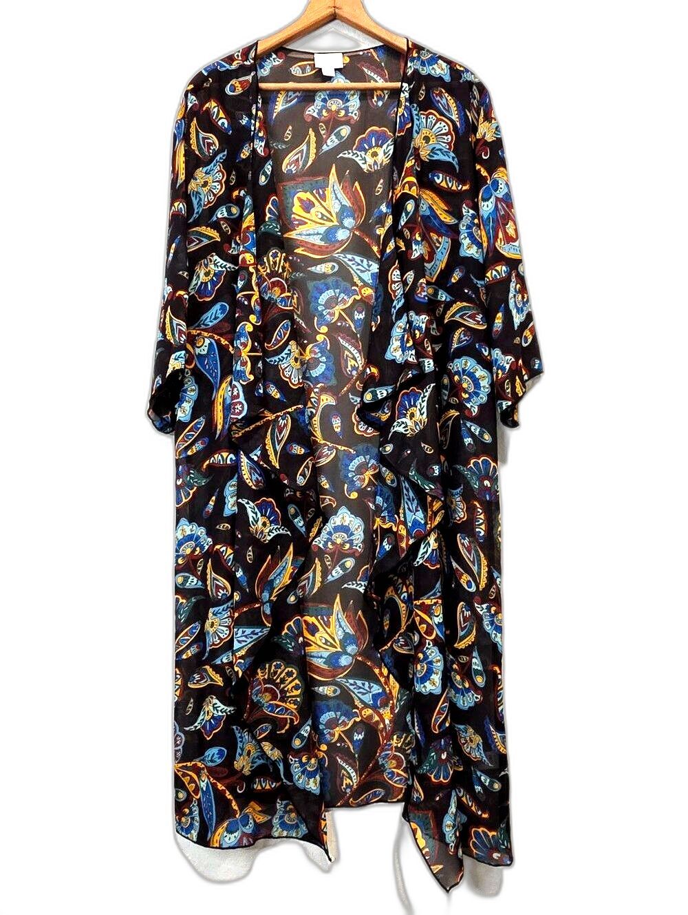 LuLaRoe Sheer Paisley Floral Kimono Swim Coverup Resortwear Beach Black Large